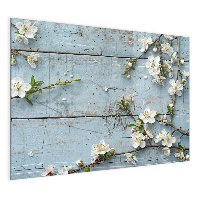 Magnettafel - Blüten auf blauem Holz