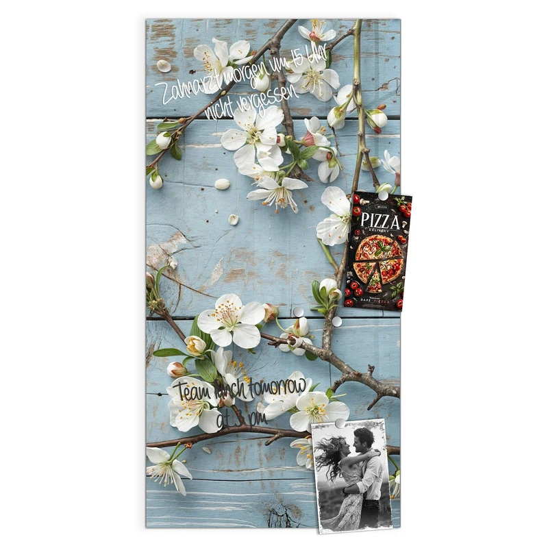 Magnettafel - Blüten auf blauem Holz