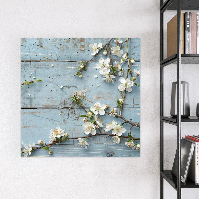 Magnettafel - Blüten auf blauem Holz