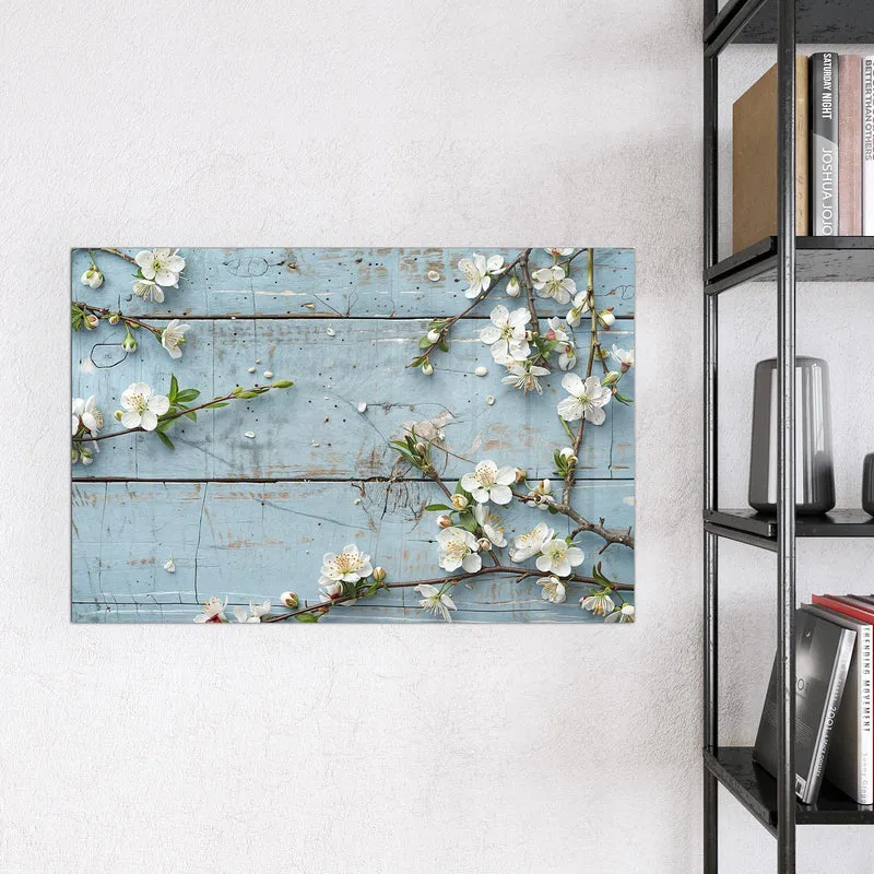 Magnettafel - Blüten auf blauem Holz