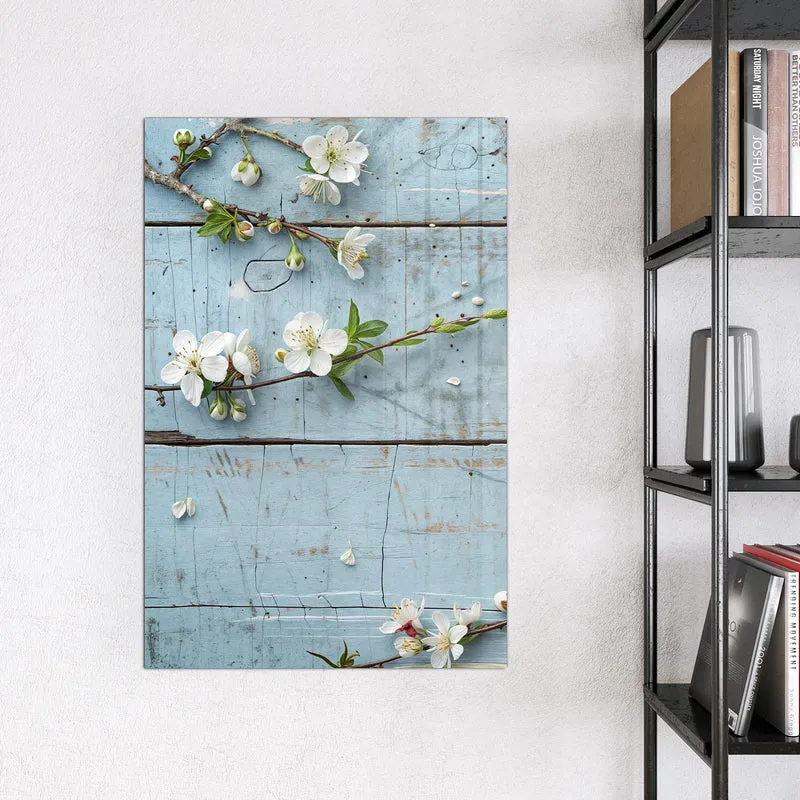 Magnettafel - Blüten auf blauem Holz