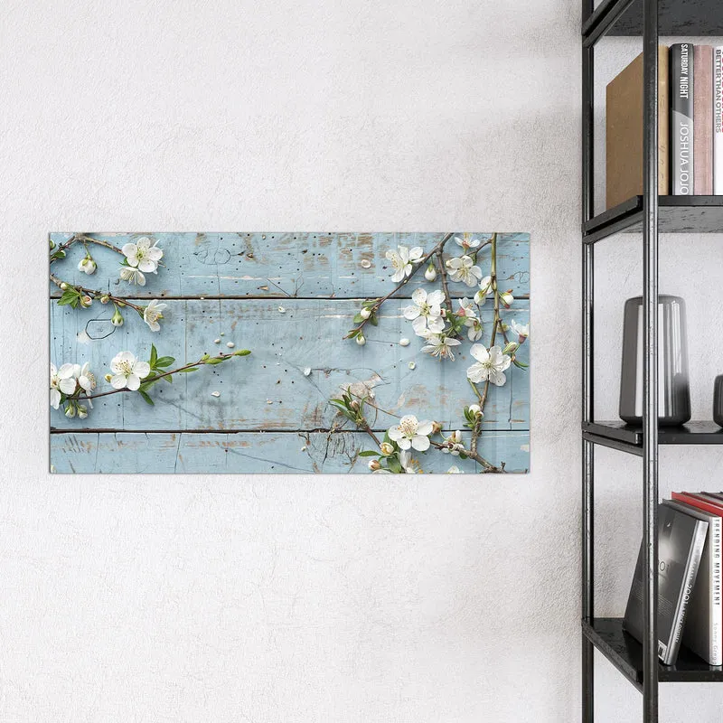 Magnettafel - Blüten auf blauem Holz