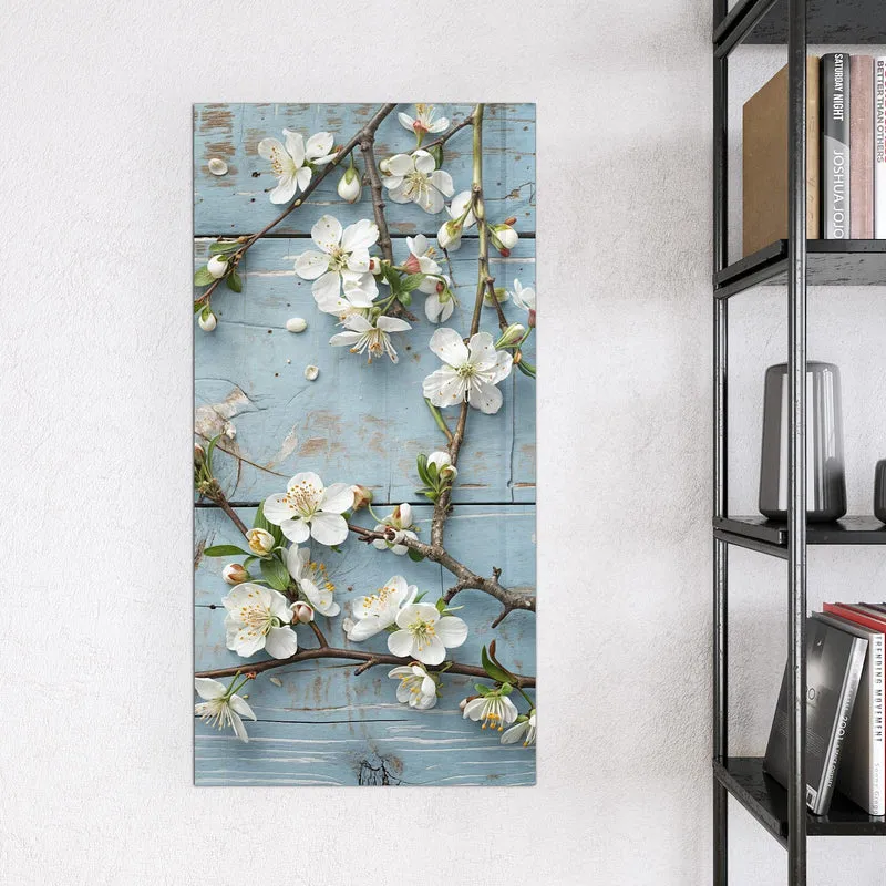 Magnettafel - Blüten auf blauem Holz