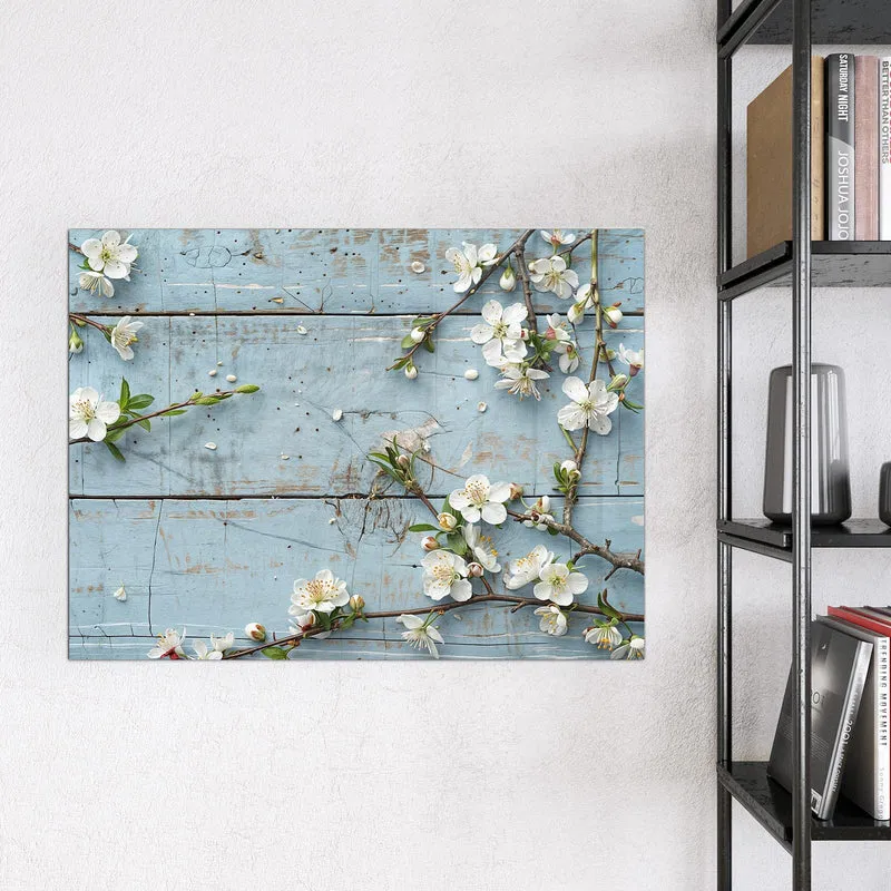 Magnettafel - Blüten auf blauem Holz