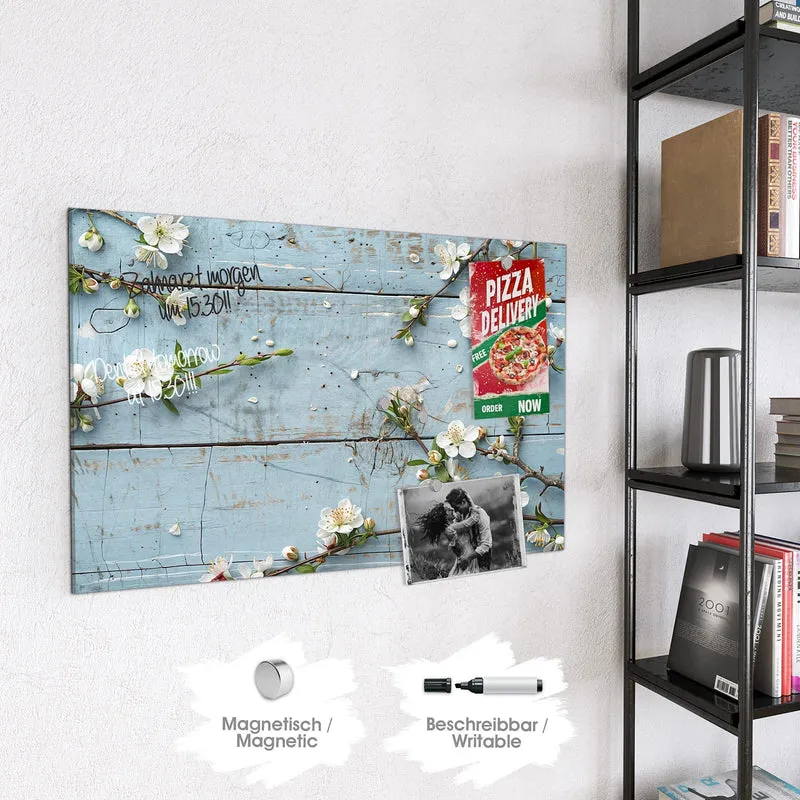 Magnettafel - Blüten auf blauem Holz
