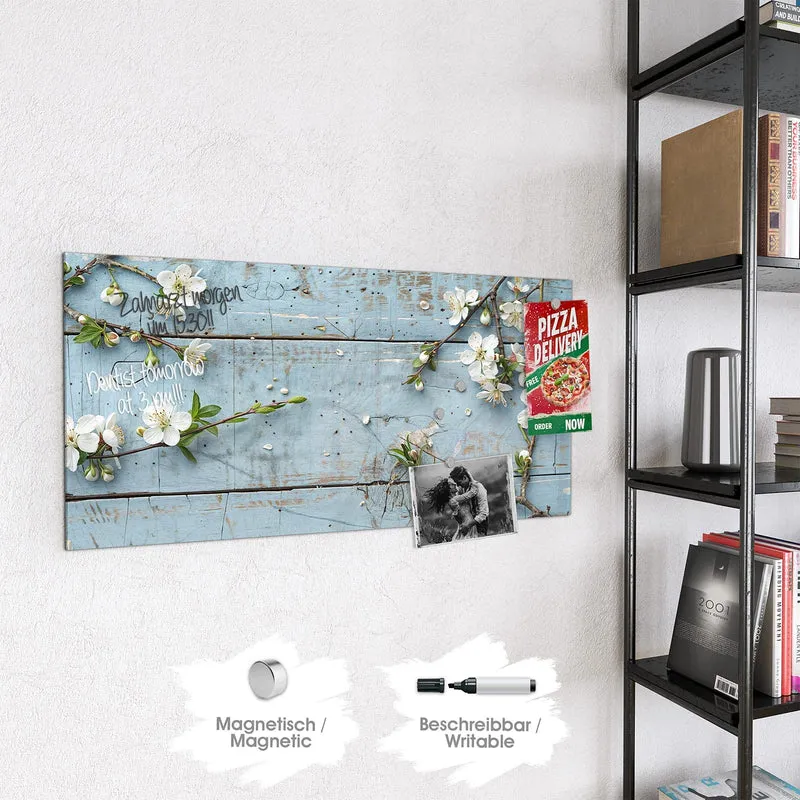 Magnettafel - Blüten auf blauem Holz