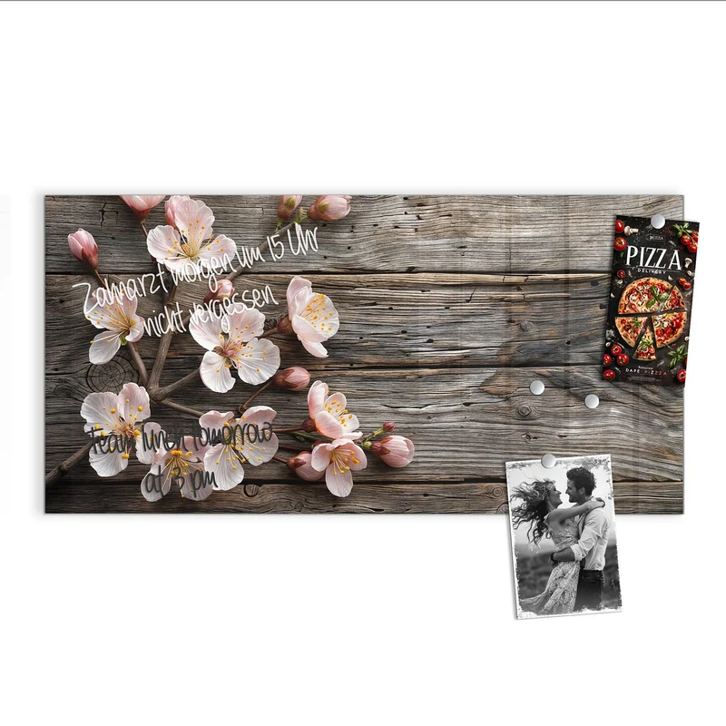 Magnettafel - Blüten auf Grauholz