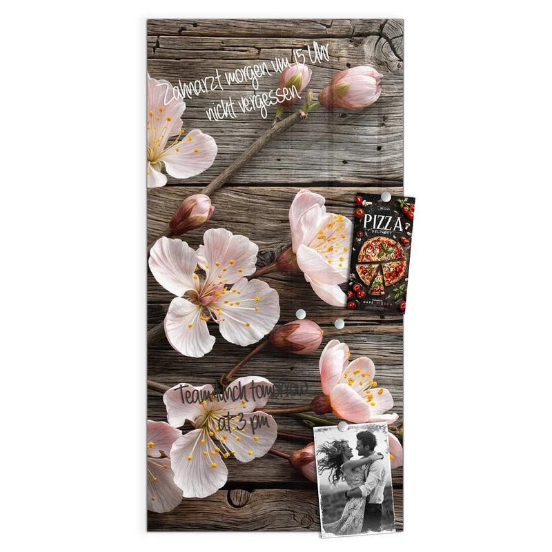 Magnettafel - Blüten auf Grauholz