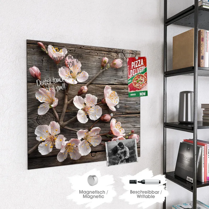 Magnettafel - Blüten auf Grauholz