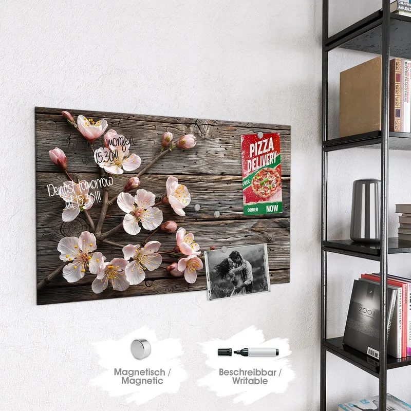 Magnettafel - Blüten auf Grauholz