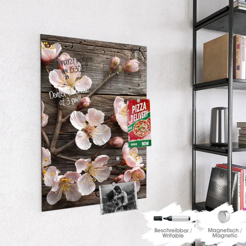 Magnettafel - Blüten auf Grauholz