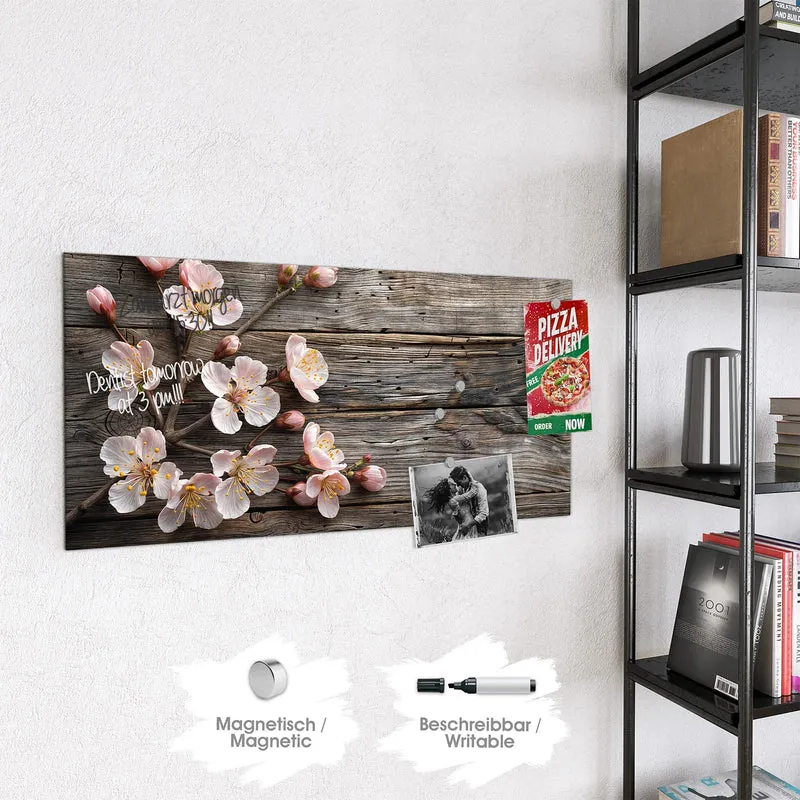 Magnettafel - Blüten auf Grauholz
