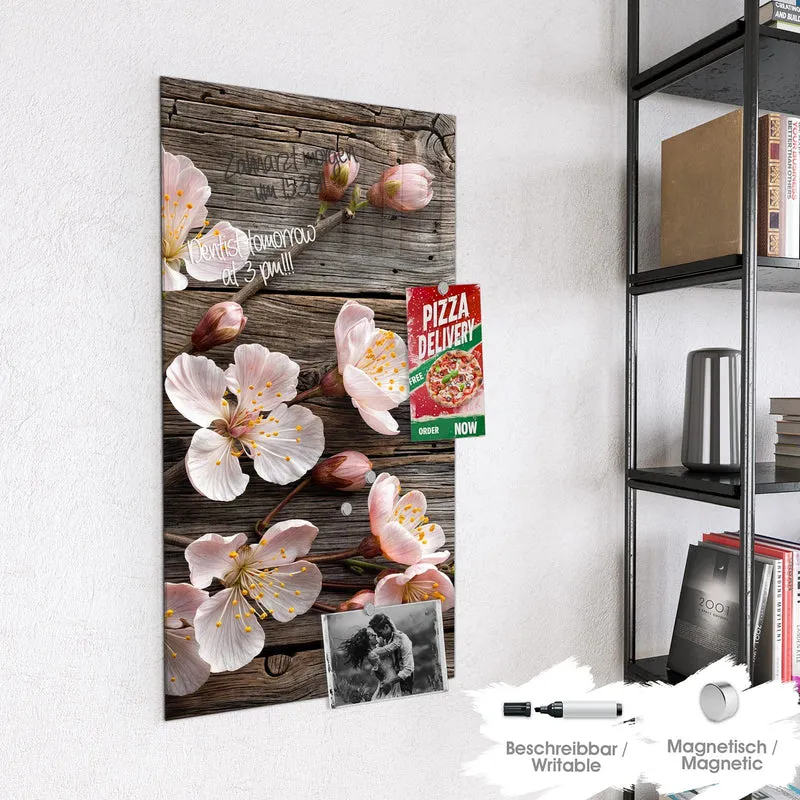 Magnettafel - Blüten auf Grauholz