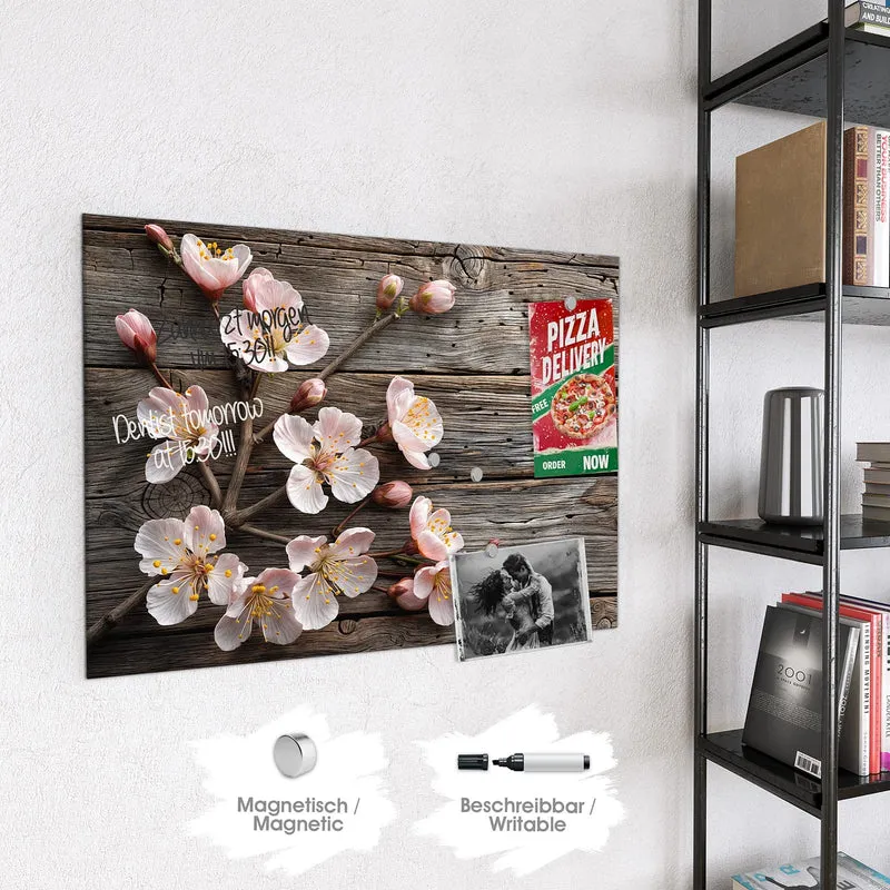 Magnettafel - Blüten auf Grauholz