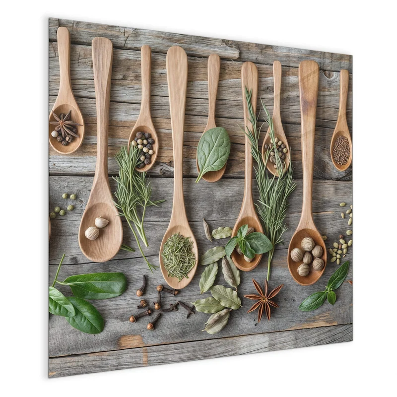 Magnettafel - Kräuter in Holzlöffeln