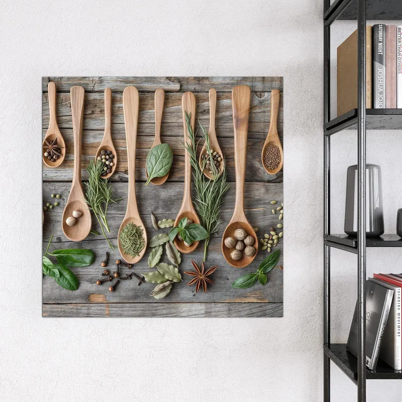 Magnettafel - Kräuter in Holzlöffeln