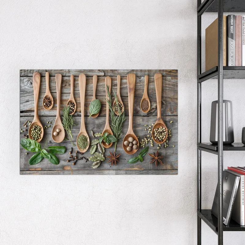 Magnettafel - Kräuter in Holzlöffeln