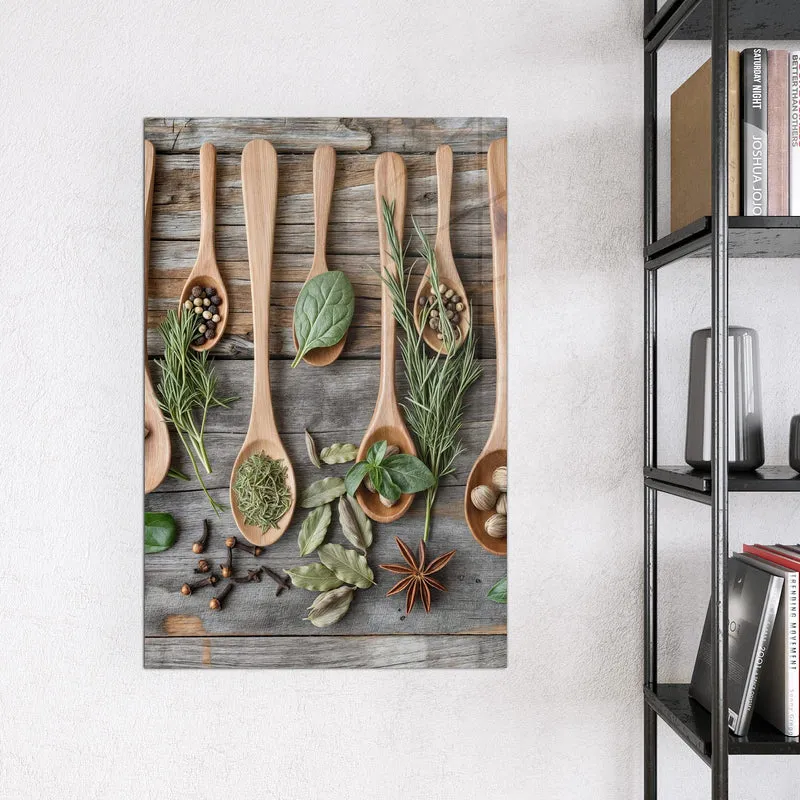 Magnettafel - Kräuter in Holzlöffeln