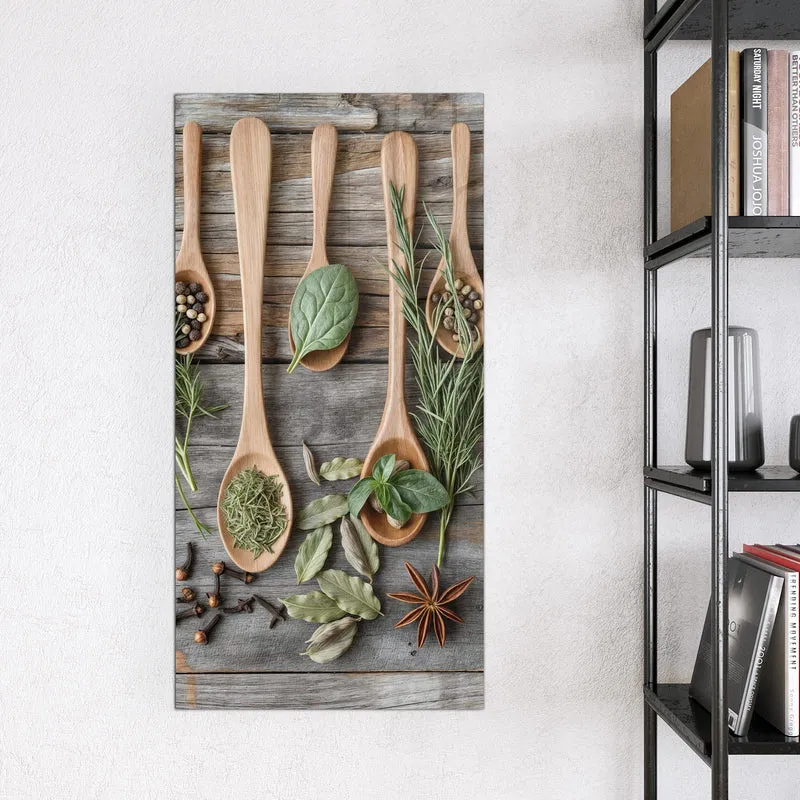Magnettafel - Kräuter in Holzlöffeln