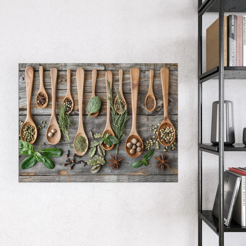Magnettafel - Kräuter in Holzlöffeln