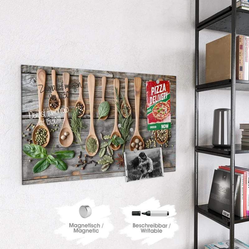 Magnettafel - Kräuter in Holzlöffeln