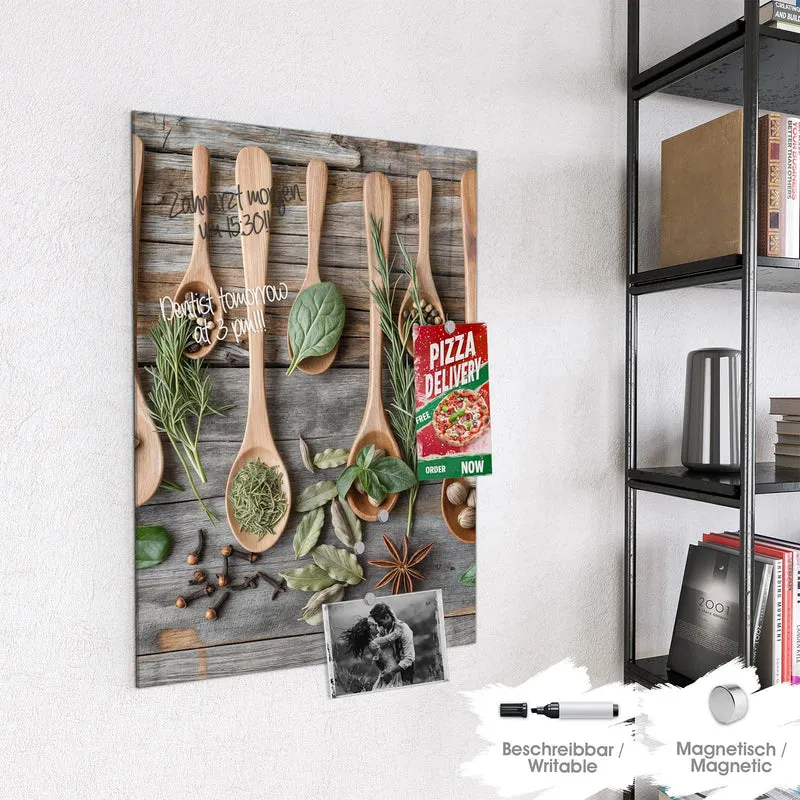 Magnettafel - Kräuter in Holzlöffeln
