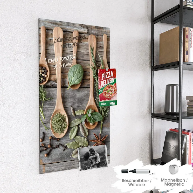 Magnettafel - Kräuter in Holzlöffeln