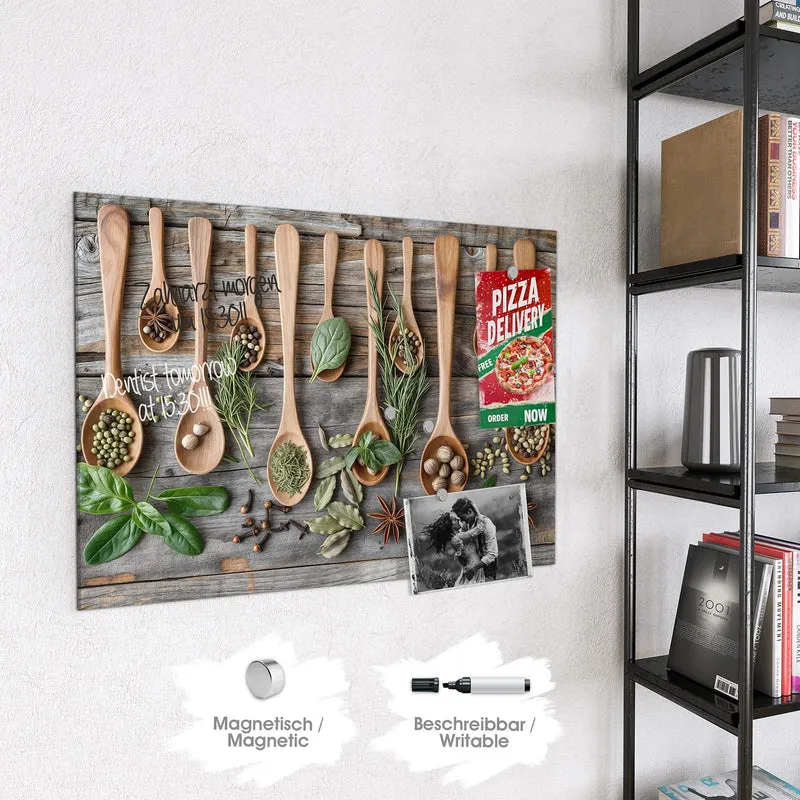 Magnettafel - Kräuter in Holzlöffeln
