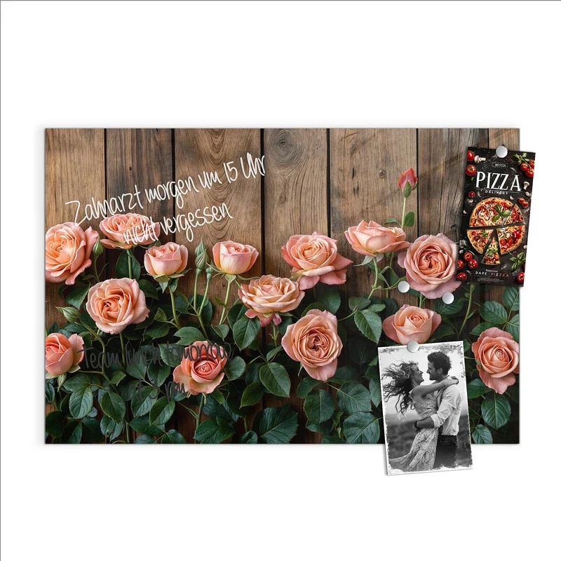 Magnettafel - Rosen vor Holzwand