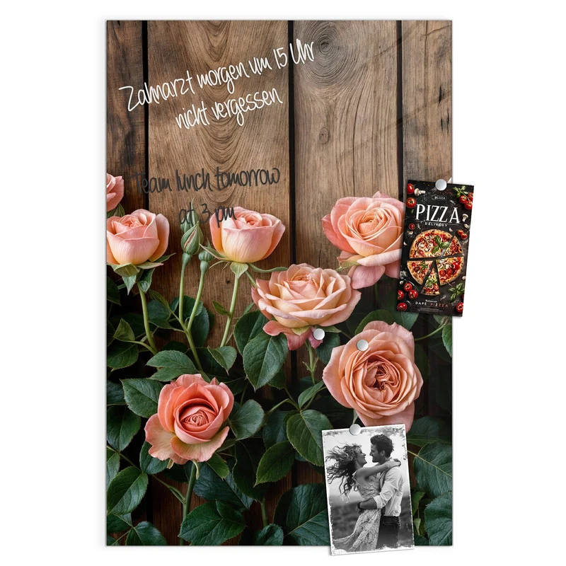 Magnettafel - Rosen vor Holzwand