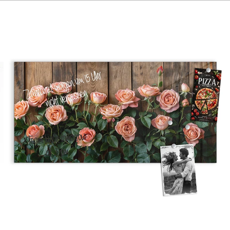 Magnettafel - Rosen vor Holzwand