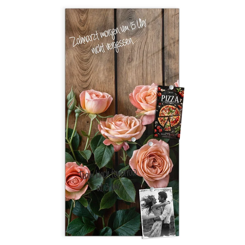 Magnettafel - Rosen vor Holzwand