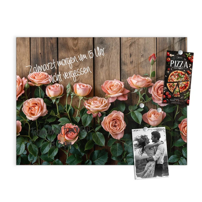 Magnettafel - Rosen vor Holzwand