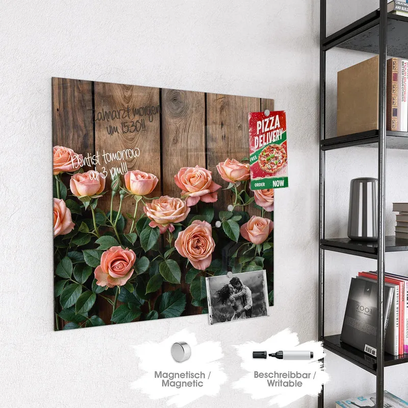 Magnettafel - Rosen vor Holzwand
