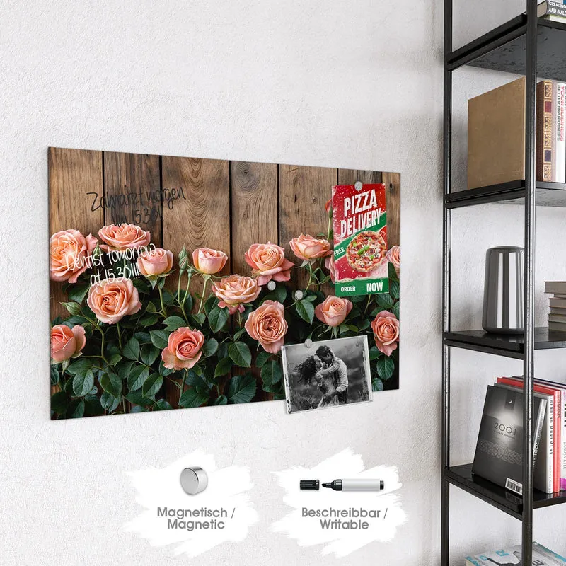 Magnettafel - Rosen vor Holzwand