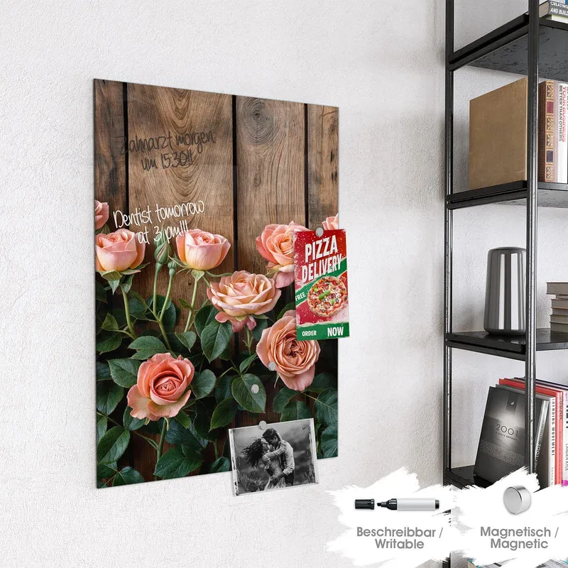 Magnettafel - Rosen vor Holzwand
