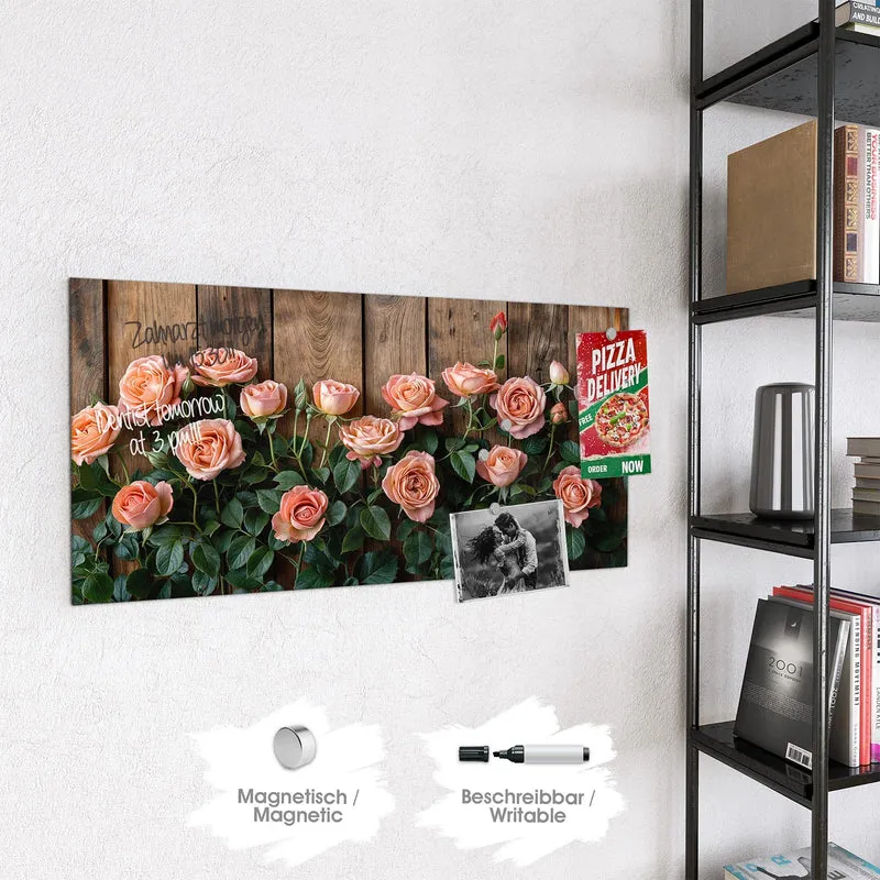 Magnettafel - Rosen vor Holzwand