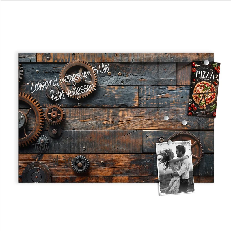 Magnettafel - Zahnräder auf Holz