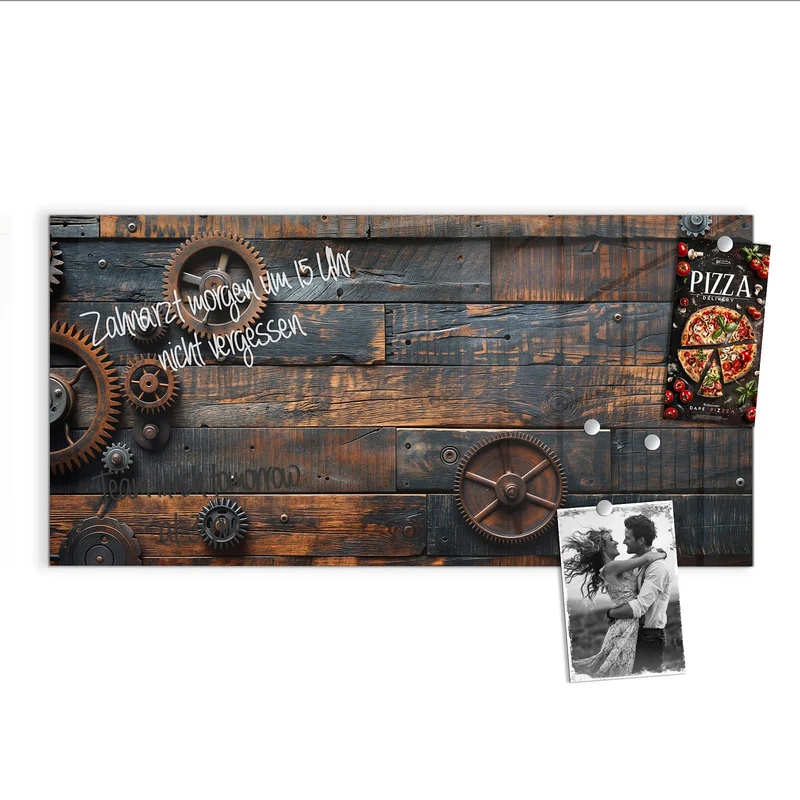 Magnettafel - Zahnräder auf Holz