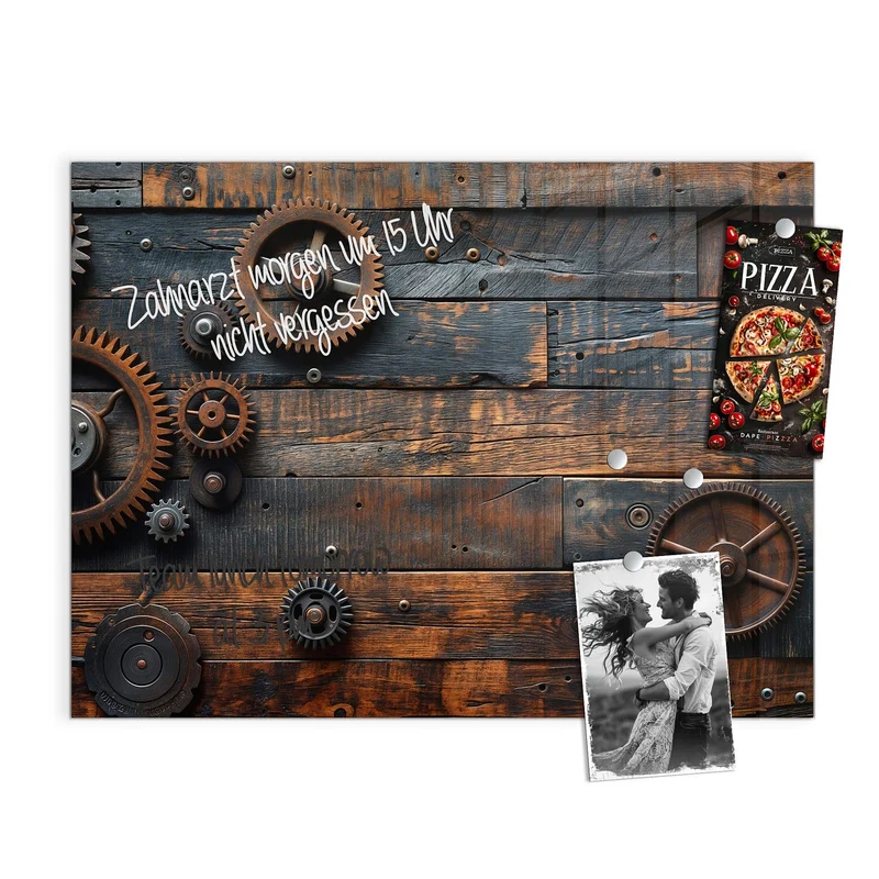 Magnettafel - Zahnräder auf Holz