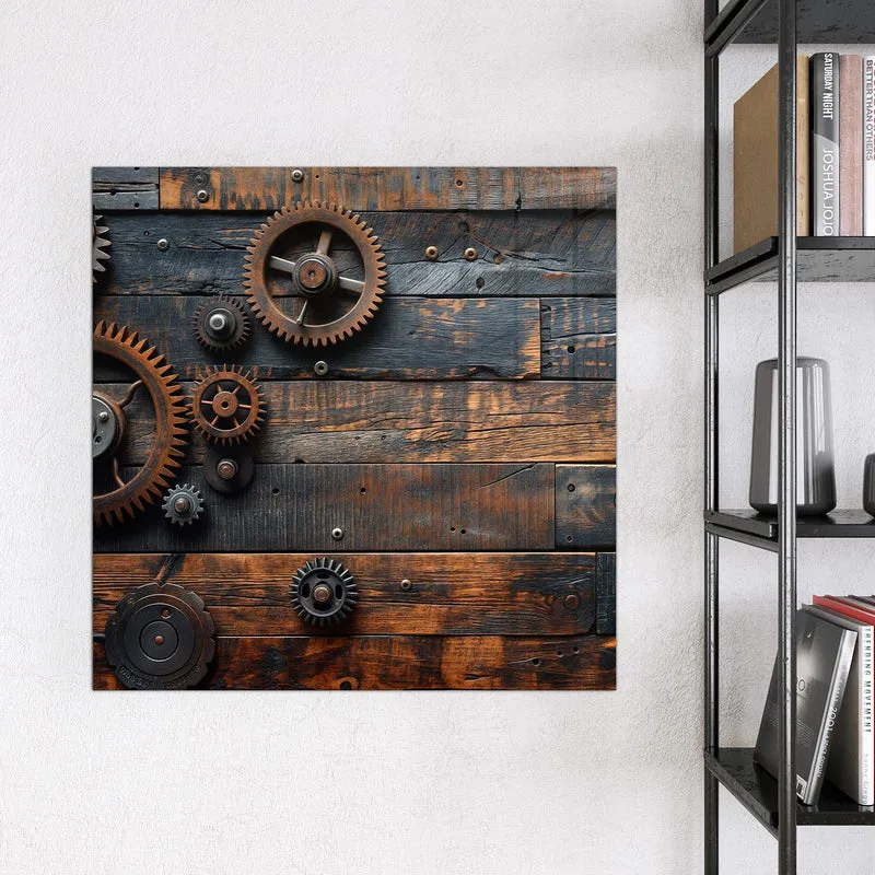 Magnettafel - Zahnräder auf Holz