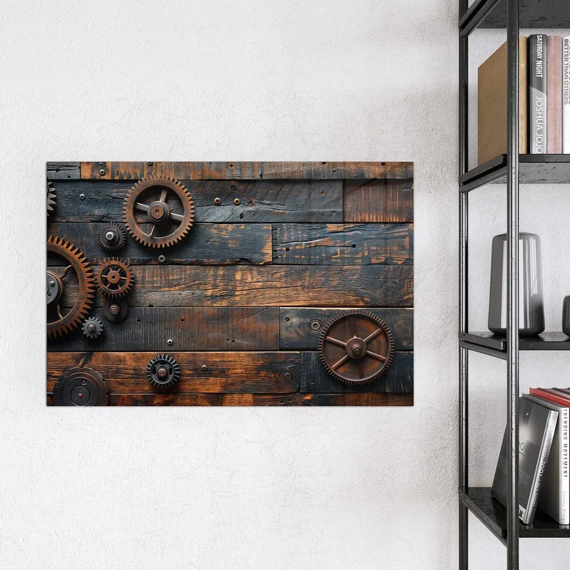 Magnettafel - Zahnräder auf Holz