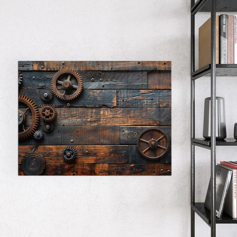 Magnettafel - Zahnräder auf Holz