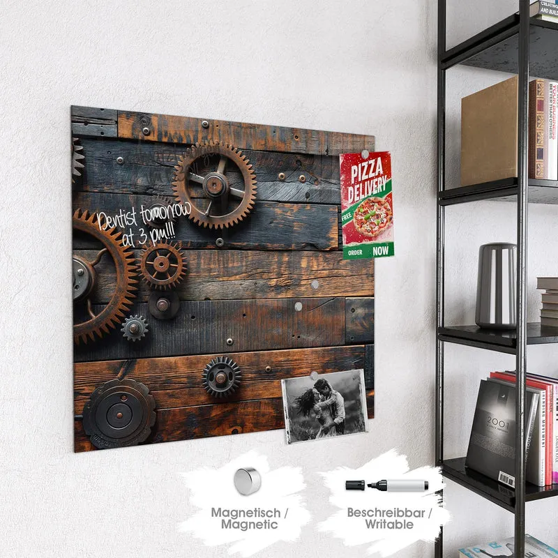 Magnettafel - Zahnräder auf Holz