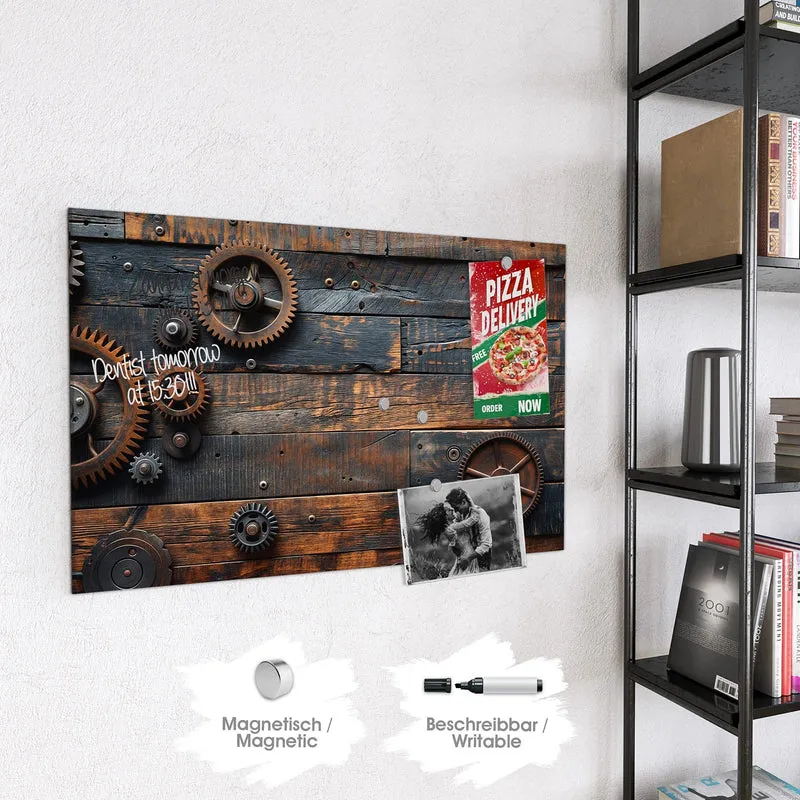 Magnettafel - Zahnräder auf Holz