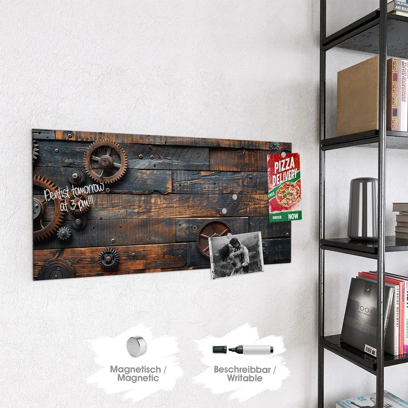 Magnettafel - Zahnräder auf Holz