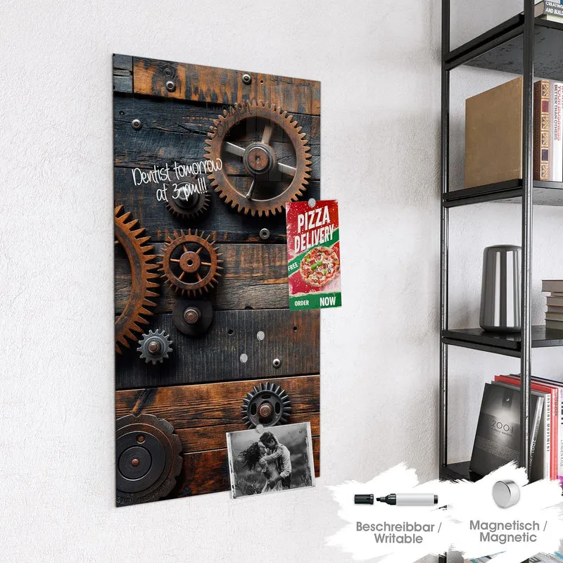 Magnettafel - Zahnräder auf Holz