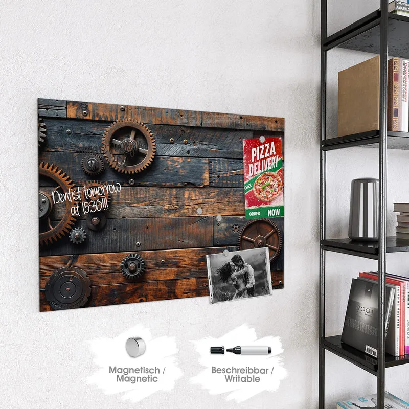 Magnettafel - Zahnräder auf Holz