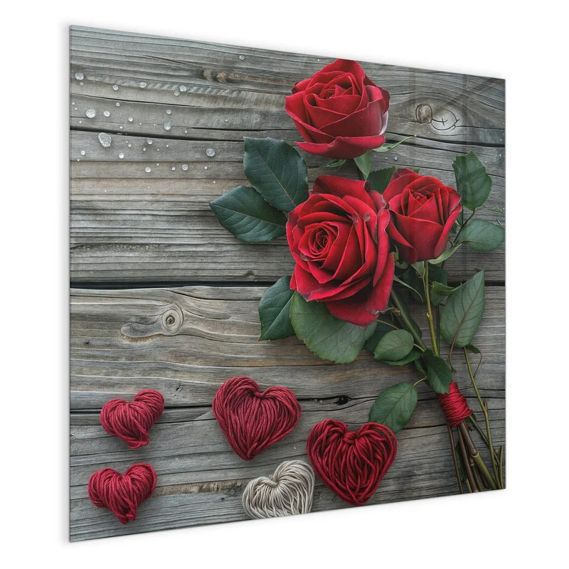 Magnettafel - Drei Rosen mit Herzen