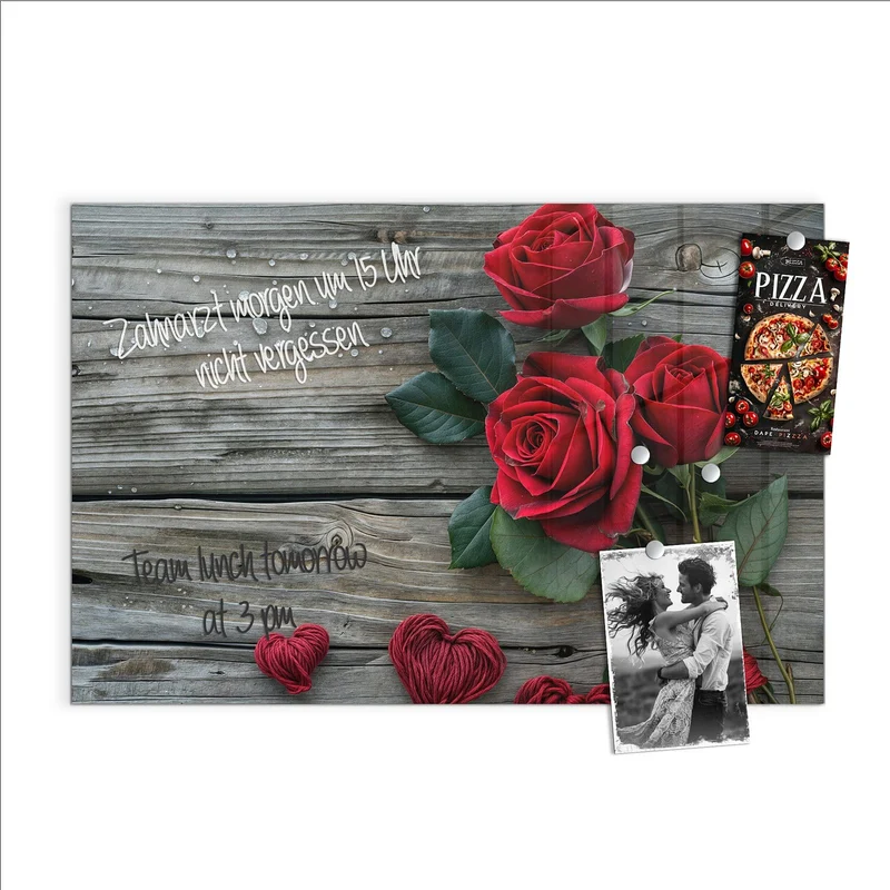 Magnettafel - Drei Rosen mit Herzen